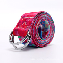 Yugland gemustertes elastisches Yoga -Stretch -Tragband organisch mit Schleifen und Ringen für Yoga, Custon Custom Yogamattengurt aus Baumwolle